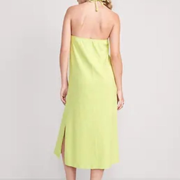 BOGO Old Navy Slub-Knit Halter Midi Shift Dress Neon Green Size Medium - Picture 3 of 8